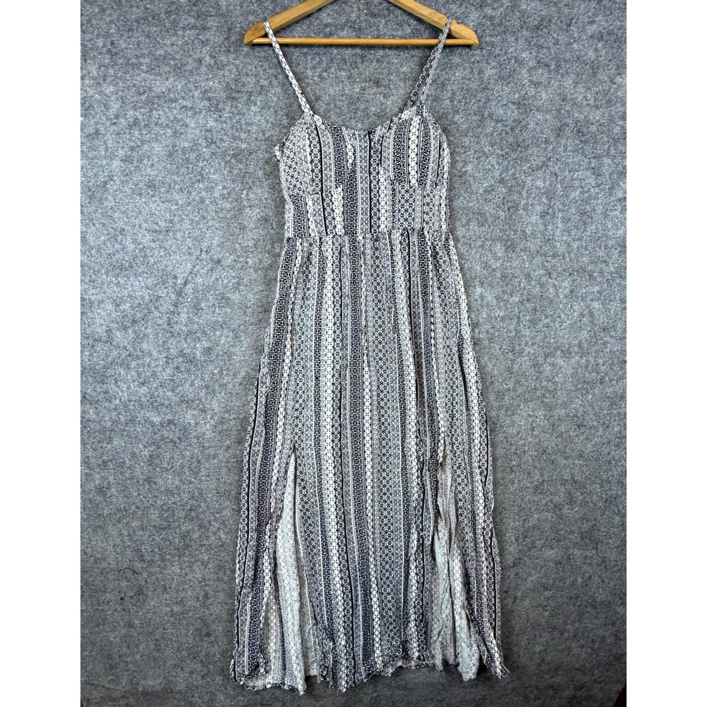 Jolie & Joy Maxi Dress Womens XL Black White Rayon Geometric Smocked Shaped Cups